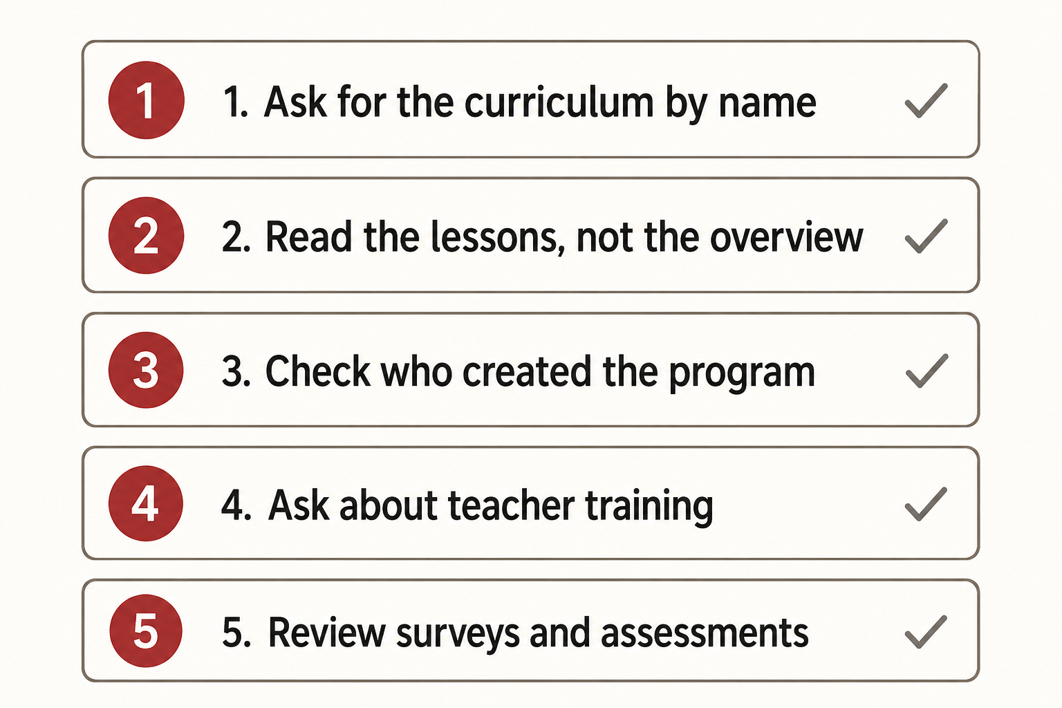 Five steps to investigate your school's SEL program shown as a vertical checklist